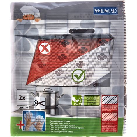 Wenko 2226020100 Filtro Antigrasso, 2 Pezzi, Indicatore di Saturazione, Difficilmente Infiammabile, Sagomabile, Cellulosa di Lana, Fibra di Cellulosa, 47 x 57 cm, Bianco/Marrone (1/3)