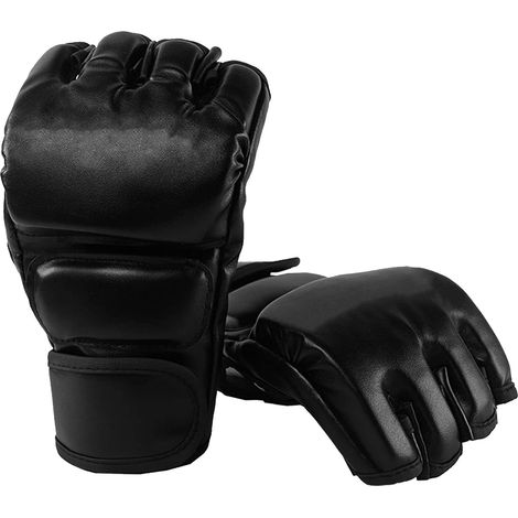Gants de boxe MMA demi-doigts - Sangle de poignet ajustable - Amortissement des chocs - Pour sac de frappe et Muay Thaï (1/4)