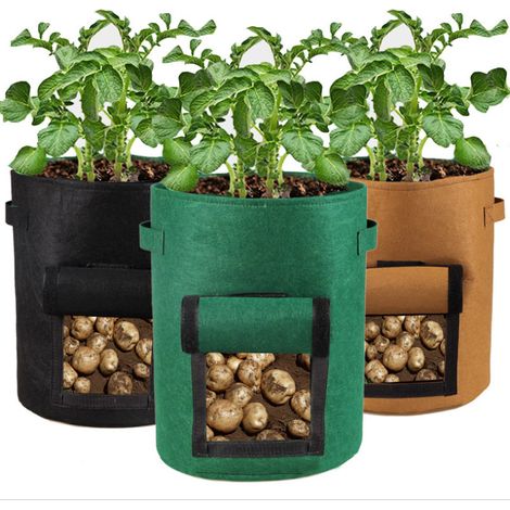 BRAVIX 3 Pièces Tour a Pomme de Terre Sac de Plantation Jardin Tissu Non-tissé avec Rabat et Poignées Pomme (1/5)