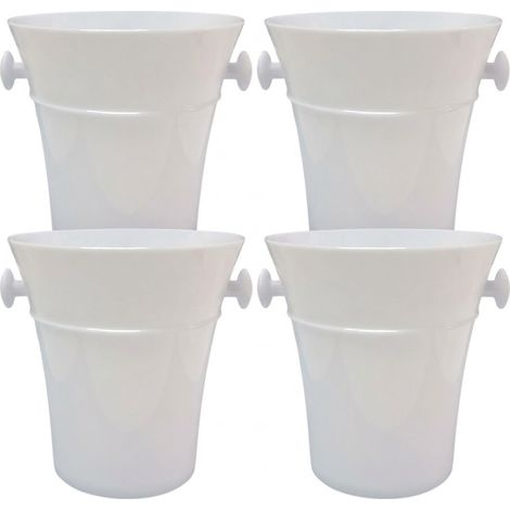 Set di 4 Secchielli porta bottiglie vino champagne in plastica bianco glassette per Bottiglia refrigerata fresca con Ghiaccio spumante prosecco grande 3.5 Litri H22 cm uso professionale o domestico