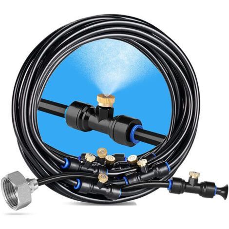 Outdoor Misting Sprayer, 30ft Patio Misting Sprayer with 11 Misting Nozzles + 1 Adapter (Brass, 19mm) for Patio, Garden, Greenhouse, Trampoline and Water Park (1/3)