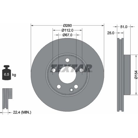 Lot de 2 Disques de frein Textar 92257005 MERCEDES-BENZ 2464210012 246421001207