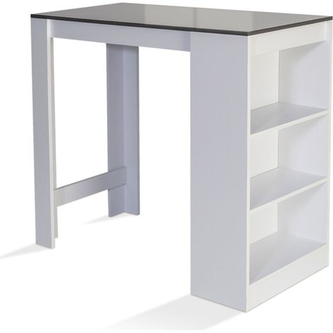 Idmarket – Table de bar 2 à 4 personnes – Bois blanc et gris – Dimensions 110x50x103 cm – 3 compartiments de rangement latéraux