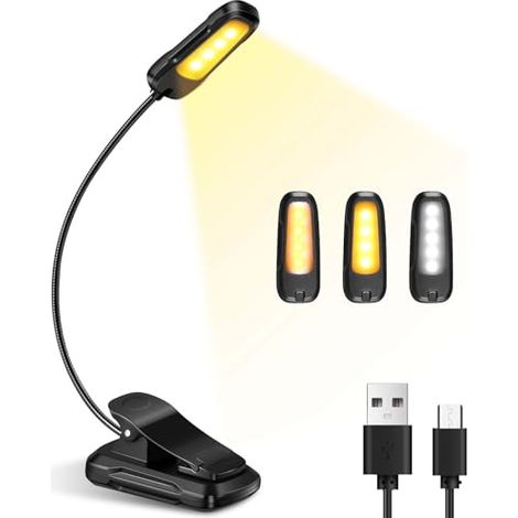 Lampe de Lecture pour Livre, Liseuse LED Rechargeable, 3 Modes de Luminosité x 3 Couleurs (Blanc/Chaud/Blanc Chaud), 360°Cou Flexible, Lampe Liseuse pour Lire des Livres au Lit, Voyage (1/5)