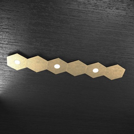 Plafoniera Moderna 6 Moduli Hexagon Metallo Foglia Oro 3 Luci Led 12X3W (1/5)