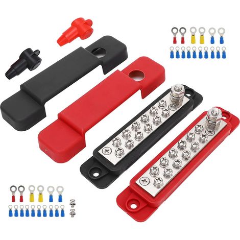 Bloc de Distribution D'alimentation, Barre de Bus de Bornier de Distribution D'alimentation 12 Voies 12 V avec Couvercle, Bornier à Vis de Batterie Max 48 V 180 A pour Voiture (1/5)