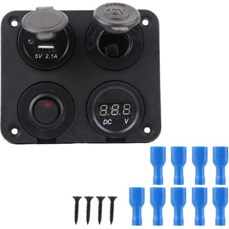 Zigarettenanzünderbuchse, 12V 4-fach LED-Wippschalterpanel Zigarettenanzünder Voltmeter Dual USB 4,2A für Auto Boot (rot) (BLAU). (1/4)
