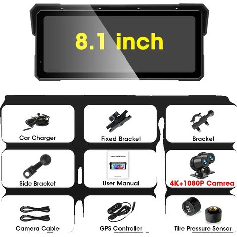 Motorrad GPS, 8,1 Zoll Bildschirm, wasserdicht IPX7, 8,1 Zoll DVR TPMS (1/2)