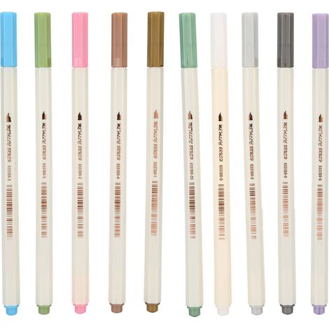 Lot de 10 stylos peinture métallique à pointe souple 6551BR, outils de dessin artistique pour couverture d'album et papier foncé, couleurs variées (1/5)