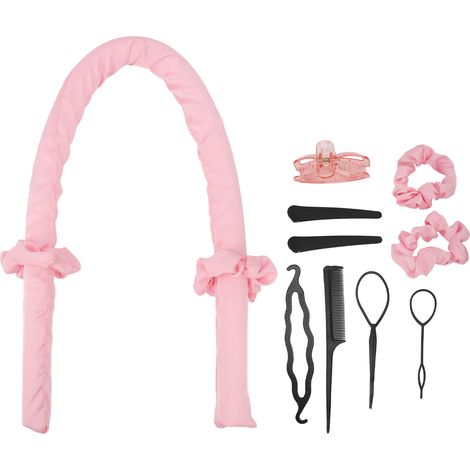 10pcs Rouleaux à Boucler sans Chaleur en Coton, Pinces à Cheveux, Peigne, Bandeau pour Cheveux DIY, Bigoudis Rose pour Nuit (1/5)