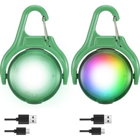 2 Lampes Chien Nuit Rechargeable, LED Sécurité Lampe pour Chien-Changement de Couleur RGB + 4 Modes de Clignotement, Pendentif Lumineux Chien IPX8 pour Chien Chat(Vert (1/5)