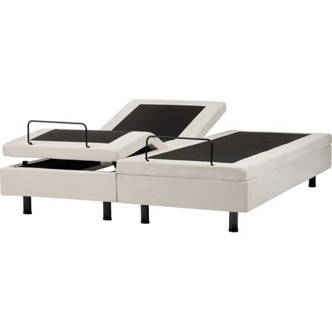 Cama articulada eléctrica moderna mando a distancia ajustable sin cabecero poliéster beige claro 160 x 200 cm Duke II