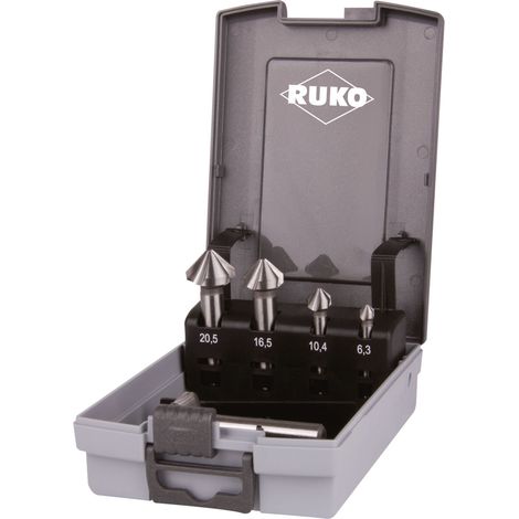 RUKO Jeu de fraises coniques et ébavureuses DIN 335 Forme C 90° HSSE-Co 5 dans un coffret en plastique - 5 pièces - 102154ERO (1/2)