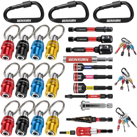 25 Piece Screwdriver Bit Holder Set with Key Ring, 1/4" Hex Shank Screwdriver Bit Holder, Quick Change with Extension Bits, Adapters, Sockets, and Step Drill Bit (1/5)