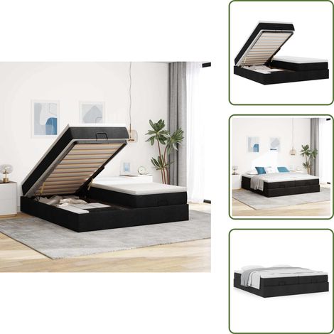 Letto matrimoniale - vidaXL Struttura Letto Pouf con Materassi Nero 180x200 cm in Tessuto - Letto con materasso