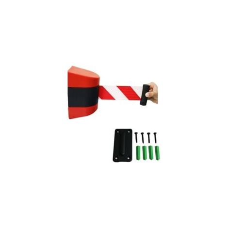 Séparateur de file d'attente rétractable - Ruban de sécurité pour contrôle des foules à fixation murale avec accessoires, 2 m (1/5)