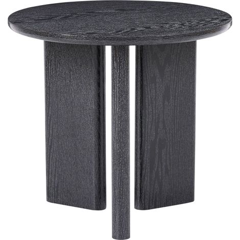 Side Table Black MDF with Paper Veneer Round 3 Panel-Like Legs Living Room Modern Style COWAL