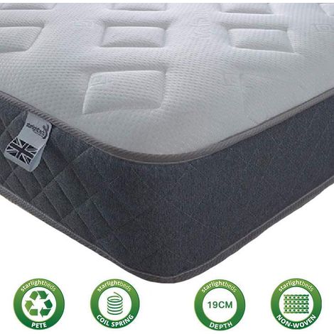 Starlight Beds – Single Mattress. 7.5 Inch Deep Sprung Single Memory Fibre Mattress with a Diamond Design Cool Touch Top Panel and Stylish Grey Border (3ft x 6ft3) (1/4)