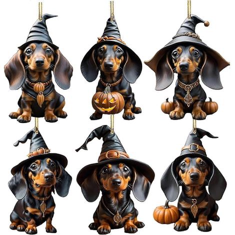 6 colgantes de decoración navideña de 8 cm, lindos colgantes de acrílico con forma de perro de dibujos animados, colgantes para coche y árbol de Navidad. (1/5)