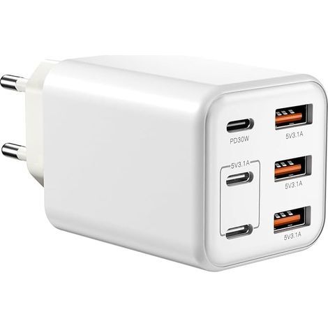 Chargeur USB C 60W, 6-Ports Chargeur Multiple Bloc, Prise USBC Secteur Adaptateur Fast Charge, alimentation USB 60W Compatible avec 17/16/15/Tablet (1/5)