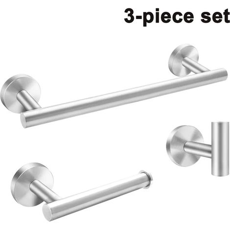 Badezimmer-Zubehör-Set, 3-teilig, Handtuchhalter, Toilettenpapierhalter, Kleiderhaken, kein Bohren, SUS 304 Edelstahl, selbstklebend, Badezimmer-Zubehör, Mehrzweck (1/5)