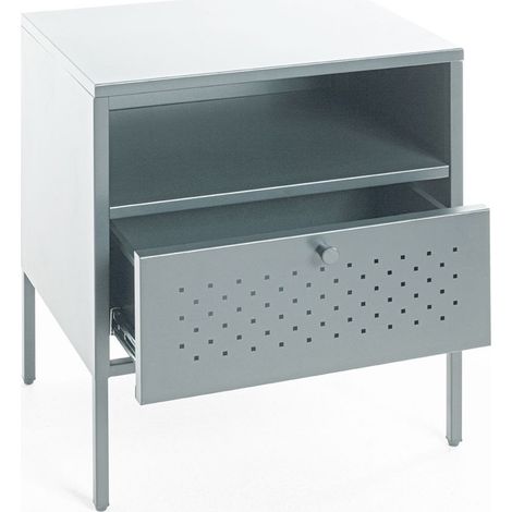 Meuble console, table console en métal coloris gris avec 1 tiroir -longueur 45 x profondeur 35 x hauteur 50 cm