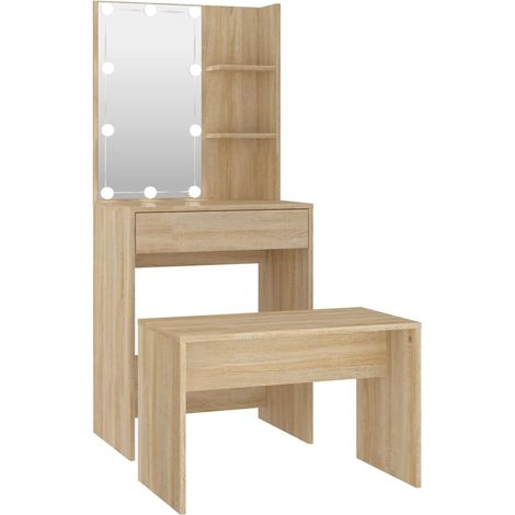 Set tavolo da trucco con LED in MDF rovere Sonoma 020006242