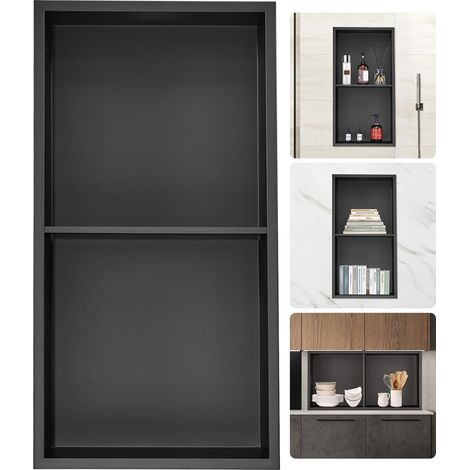 Niche de douche encastrable 33x63,5 cm, acier inoxydable 304, double étagère étanche et antirouille, moderne pour salle de bain. (1/5)