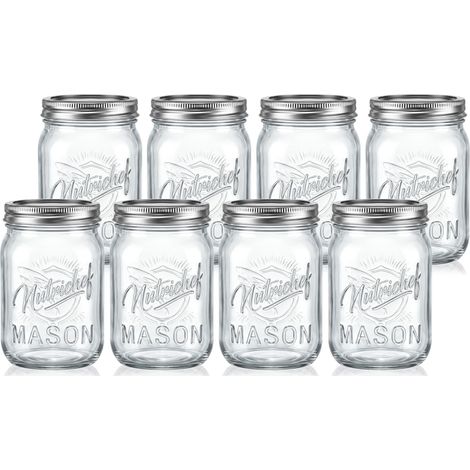 Pots Mason en Verre 470ml(16oz) avec Couvercles Hermétiques – Lot de Bocaux Préparation de Repas et Conservation Alimentaire pour Avoine, Confiture et Miel (1/5)