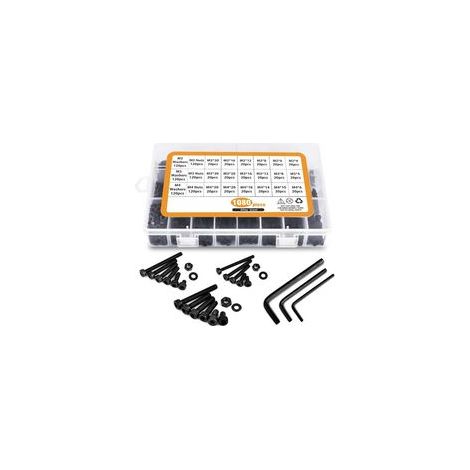 1080PCS M2 M3 M4 en Acier au Carbone Bouton à tête hexagonale Socket Tête Câble Boulons Vis avec écrous Assortiment (Noir)