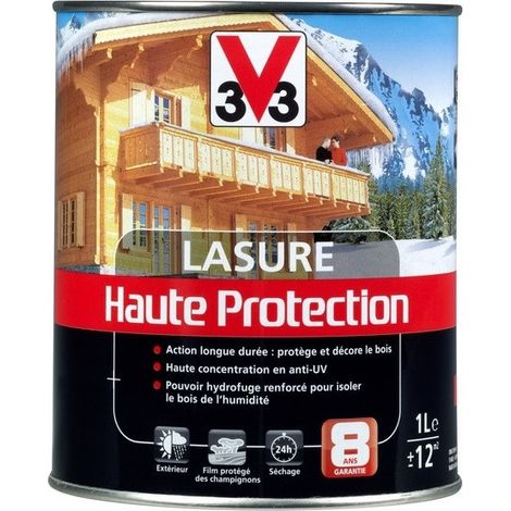 V33 – Lasure extérieure haute protection glycéro 8 ans incolore satin 3 L – Protection totale pour bois exposés – Application facile sans coulure