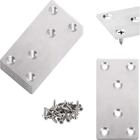 Lot de 12 plaques de réparation droites et robustes en acier inoxydable pour meubles et bois. (1/4)