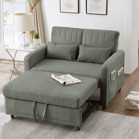 Sofá cama de 2 plazas con respaldo ajustable en 3 posiciones, tela transpirable, diseño extraíble para espacios pequeños y salón, verde militar CHICFURN (1/5)