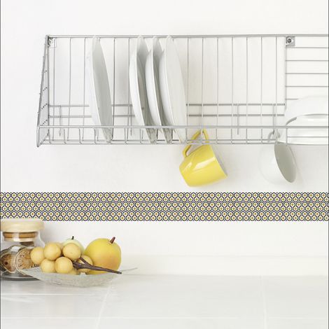 Autocollant adhésif décoratif jaune et gris, forme nid d'abeille, 5 cm X 180 cm - Listel pour décoration intérieure et extérieure. (1/3)