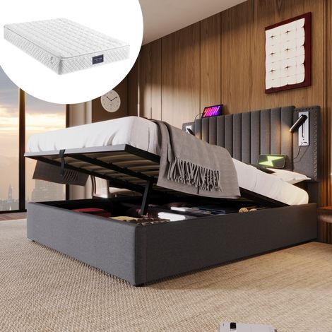 letto contenitore 160x200 con USB e luce grigio OKMYHOME (1/5)