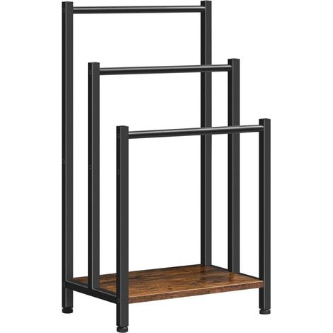 Porte-Serviettes, Range-Serviettes avec 3 Barres, Support Salle de Bain, Étagère de Rangement, 43 x 28 x 81 cm, pour Serviettes, Couvertures, Journaux, Marron Rustique et Noir