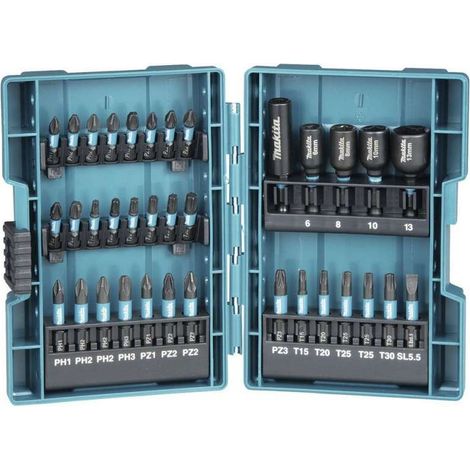 Makita – Coffret d'embouts de vissage à percussion 35 pièces – Embouts IMPACT BLACK 25mm et 50mm – Pour visseuse – Porte embouts magnétique 60mm