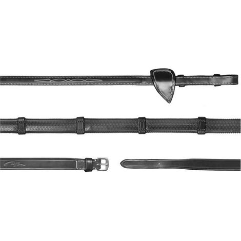 Rênes d'équitation dyon 1/2 rubber with 7 leather loops grip antidérapant stops en cuir