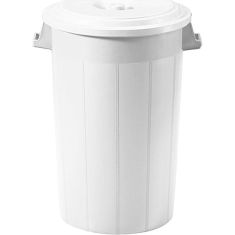 Bidone portarifiuti bianco mastello con coperchio antirandagismo industriale 120 litri pattumiera CON MANICI giardino locali commerciali (1/5)