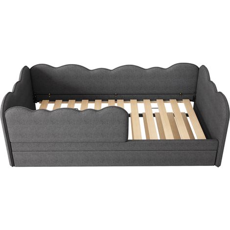 Letto da giorno imbottito con letto estraibile 90 x 190 cm in lino grigio con rete a doghe (1/5)