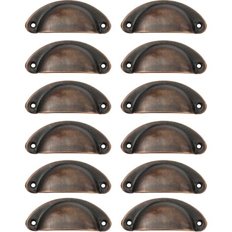 12 Pcs Poignée de Coquille, Poignée Coquille Rétro, Tiroir Poignée, Poignée de Meubles, pour Penderies, Armoire, Tiroirs (Rouge antique) (1/4)