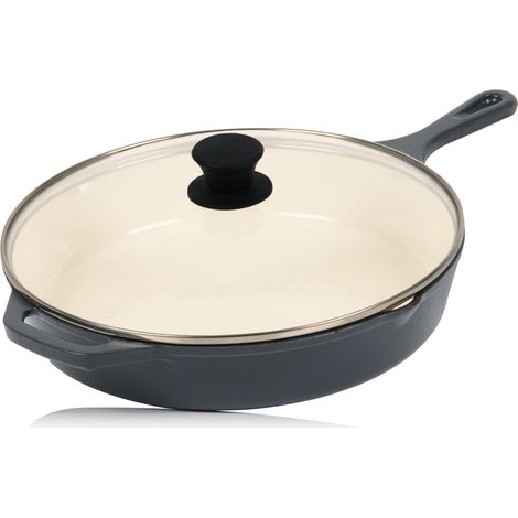 Mahlzeit Gusseisenpfanne mit Deckel emailliert  Ø 29,5 cm  Blue Berry  Mit zwei Ausgießern