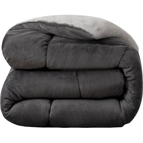 Couette Polaire - Microfibre - 140x200 cm - Gris Anthracite - Hiver - 1 Place (1/5)