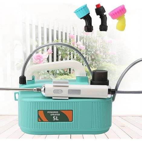 Pulvérisateur de jardin électrique portable de 5 L/1,35 gallons avec une capacité de 4000 mAh, doté de 3 buses de brumisation et d'une perche télescopique, adapté aux pelouses, jardins et cours. (1/5)