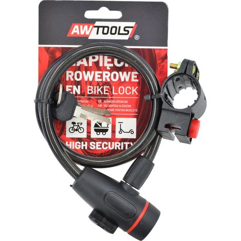 AWTOOLS - Candado de bicicleta FI 10 x 65cm, ideal para seguridad de bicicletas, diseño robusto, alta flexibilidad, fácil de usar, perfecto para uso urbano y profesional.