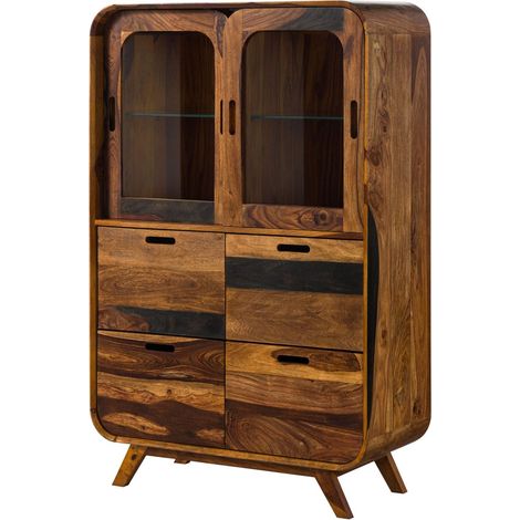 Highboard Sheesham 90x40x140 dunkelbraun lackiert MAILAND 220 (1/3)