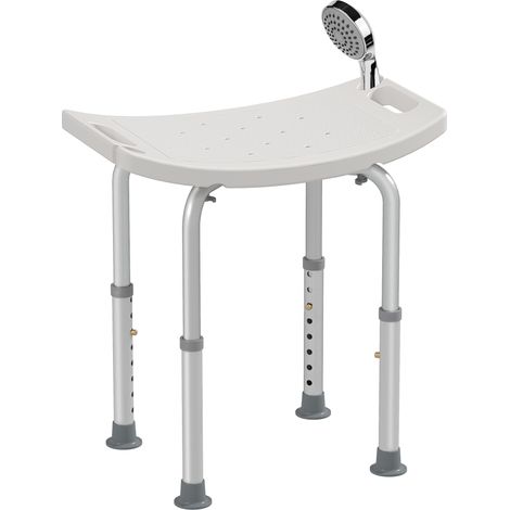 Beyamis Höhenverstellbarer Duschsitz, ergonomischer Duschhocker mit rutschfesten Füßen, max. Belastbarkeit 136 kg, Aluminium, HDPE, weiß