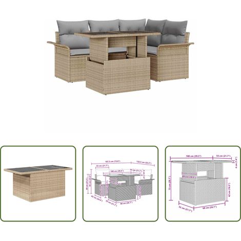 vidaXL Canapé poly rattan - Ensemble de canapé de jardin 5 pcs Beige Poly rotin (1/5)