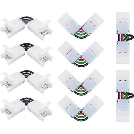 Bande LED en forme de L à 4 broches compatible avec les bandes LED de 10 mm de largeur (10 pièces) (1/5)