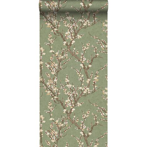 papier peint fleurs vert olive grisé et blanc - Sanders & Sanders (1/5)